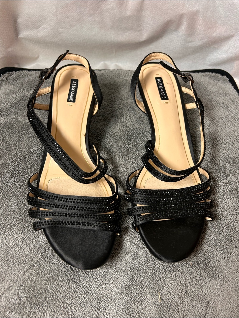 Alex Marie Black Strappy Rhinestone Heels